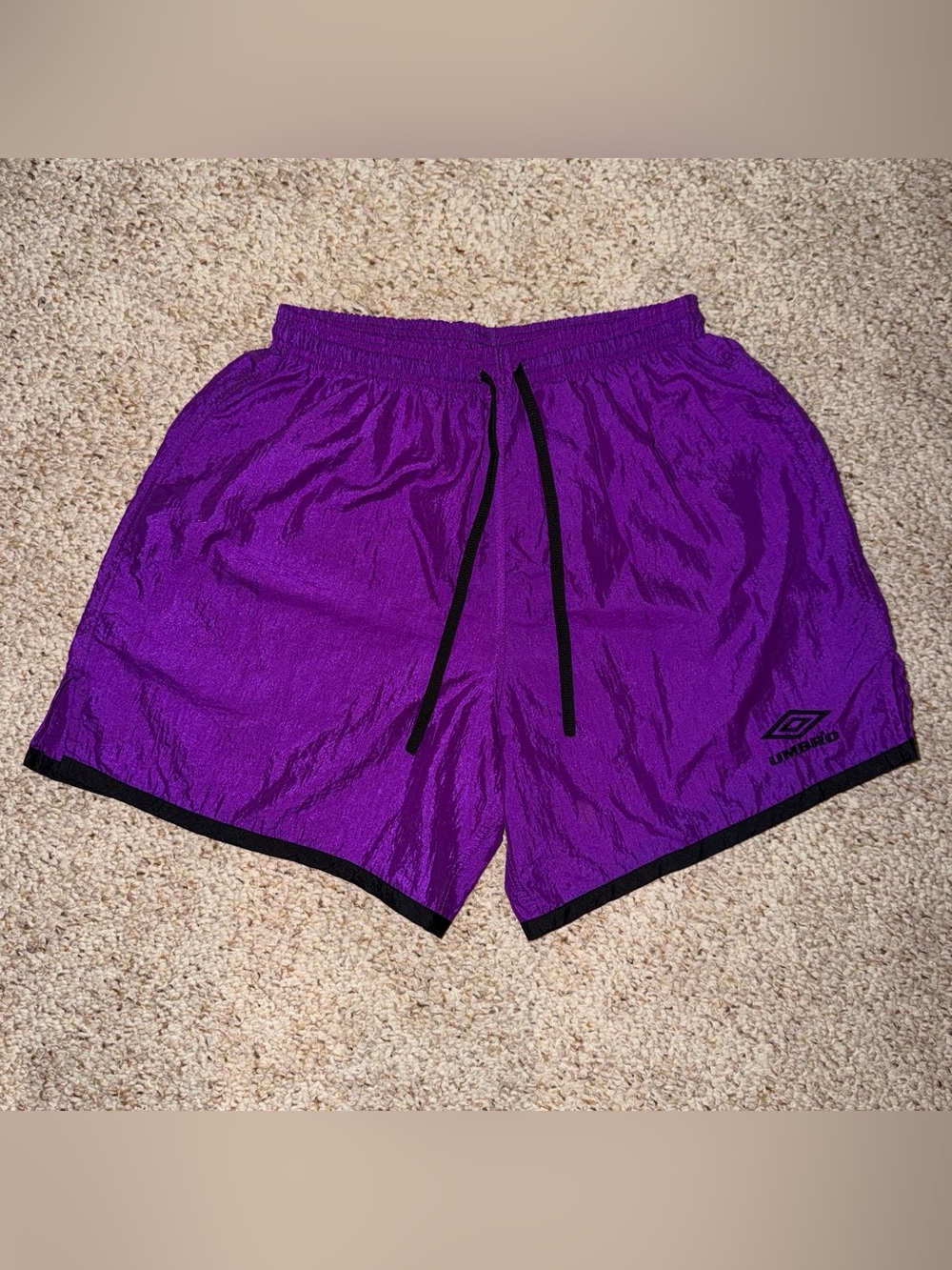 Vintage Umbro Men's Purple Athletic Shorts with Drawstring Large